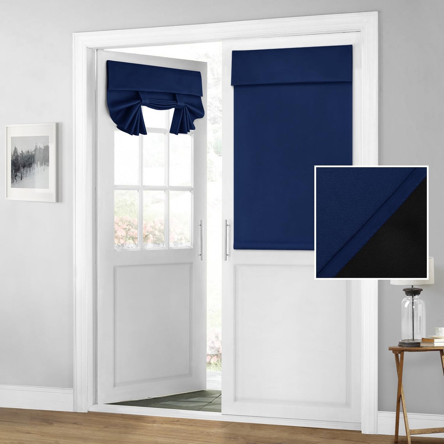 HOMEIDEAS 100% Blackout French Door Curtains, Privacy Door Curtains for Window, 26 X 40 Inch Room Darkening Blinds, Thermal Insulated Window Shades for Bedroom, 1 Panel, Navy Blue