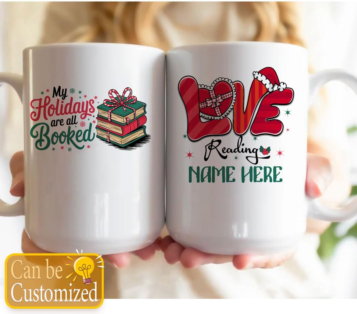 Merry Christmas Reading Lover Ceramic Mug 15oz Cozy Personalized Bookish Gift for Bookclub