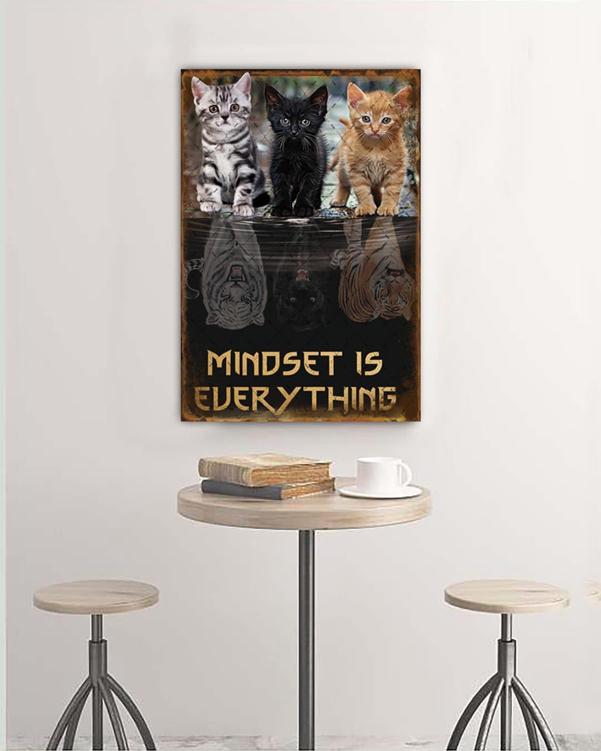 Cusde Cats Mindset Is Everything Metal Tin Sign Cat Wall Art Inspirational Motivational Quotes Decoration Positive Wall Decor Home Decoration Poster Plaque for Pub Club Room Bar 12x8 Inches