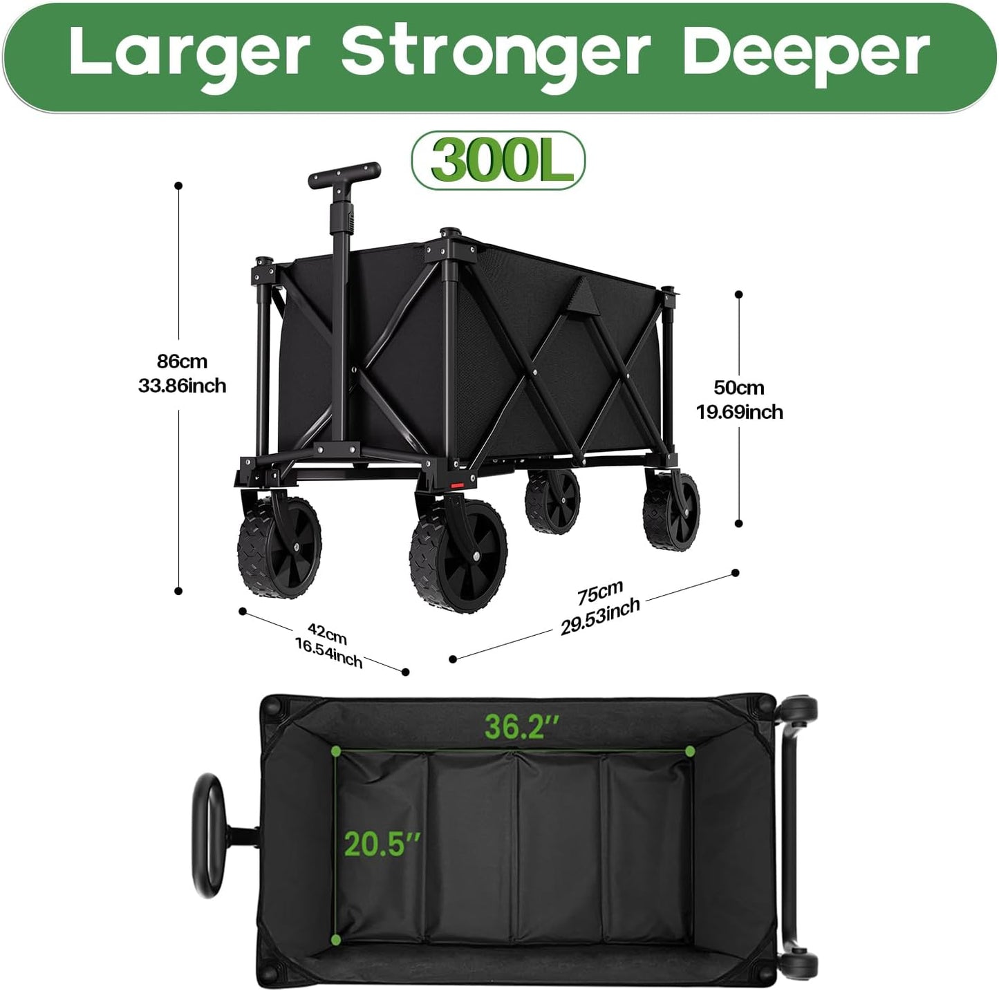 BEAU JARDIN Collapsible Wagon 440 lbs Heavy Duty Wagon Carts Foldable Portable Wagons for Groceries Beach Cart with All-Terrain Wheels Utility Wagon for Shopping Sports Camping Black