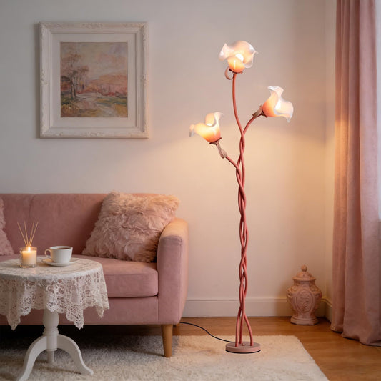 Flower Floor Lamp for Living Room - Tall Standing Reading Lamp with Flexible Neck, 3 Color Temperatures LED Dimmable Decorative Light, Pink Calla Floor Lamp for Bedroom Corner (Pink)