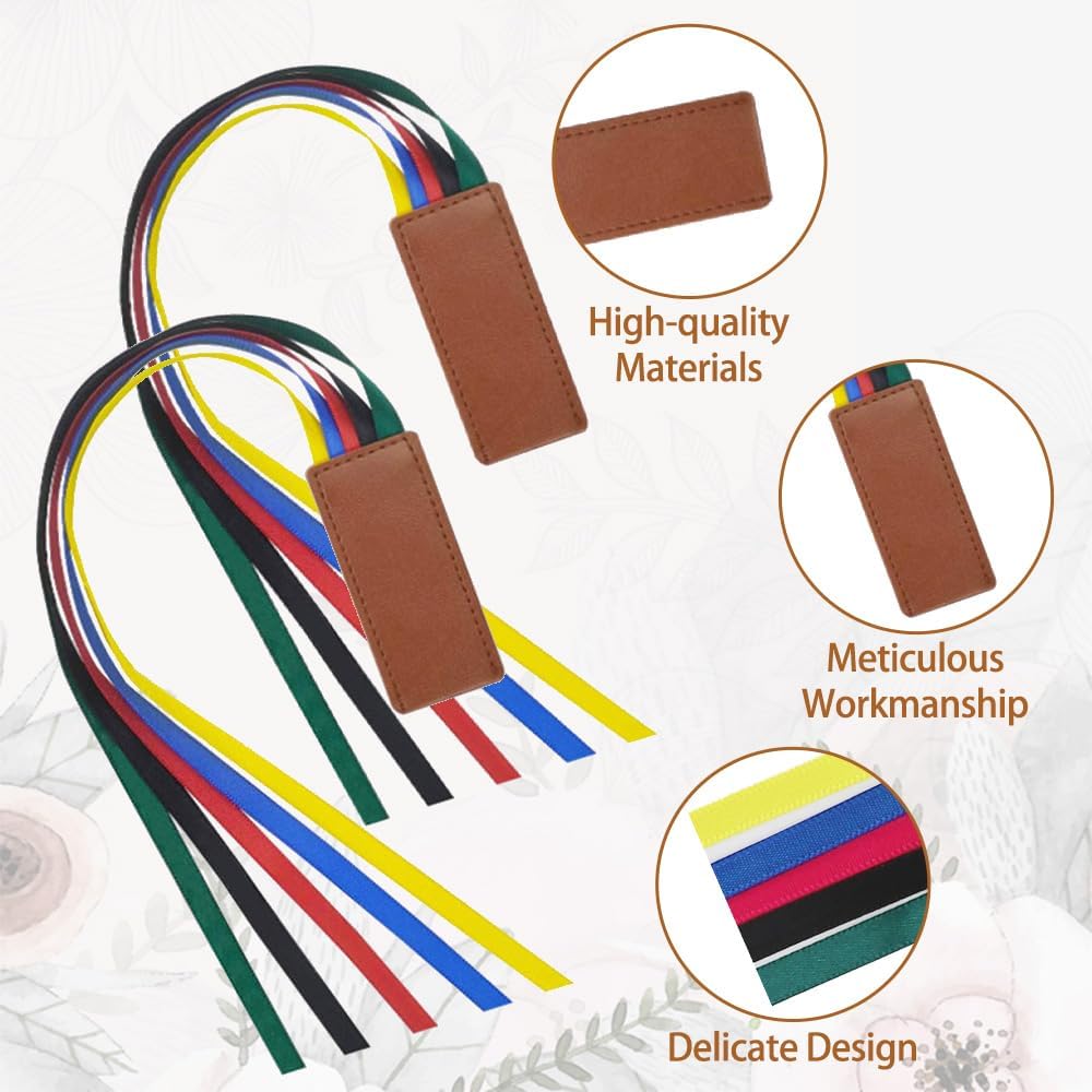 2 Pcs Bible Bookmark, Colorful Ribbon Bookmark, Artificial Leather Bible Ribbons Bookmarks, Page Markers with 5 Ribbons Colors for Books Novel Bible, Reading Lovers Students Teachers, Valentines Gift
