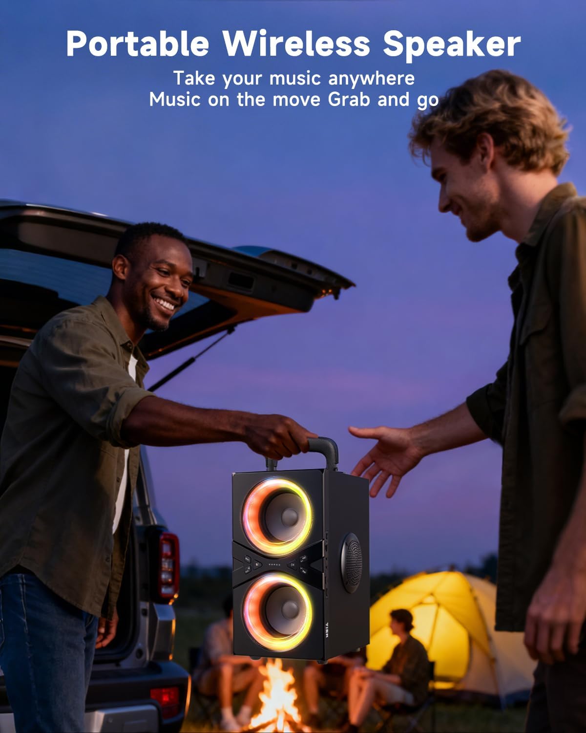 Party Bluetooth Speaker:80W Peak Large Stereo Sound for Outdoor,Deep Bass,TWS,Loud with Lights,Portabe Wireless Big Speakers with Long Playtime,House,Projector,Movie