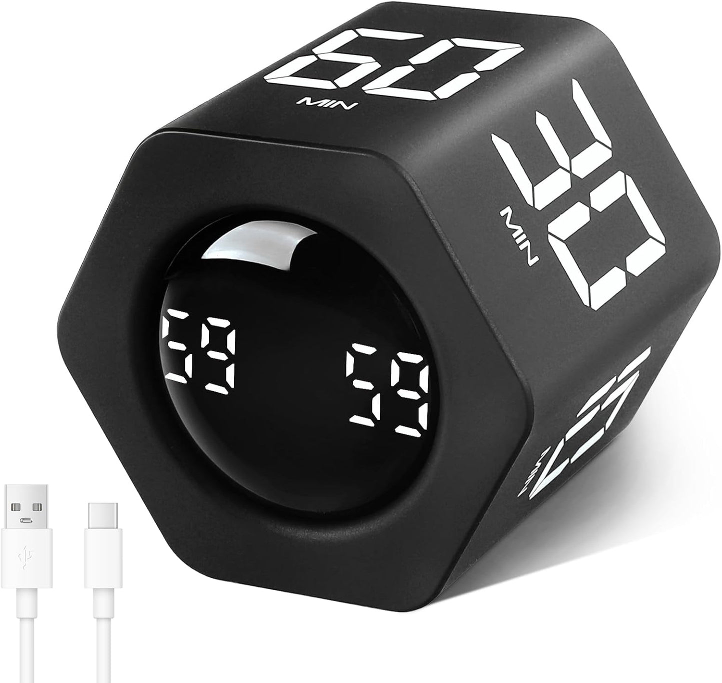 GuDoQi Rotating Pomodoro Timer 1 5 10 30 60 Min Preset, Hexagon ADHD Flip ProductivityTimer Tool Pause, Vibration, Mute, Adjustable Sound Alert for Work, Study, Back to School, Kitchen, Black