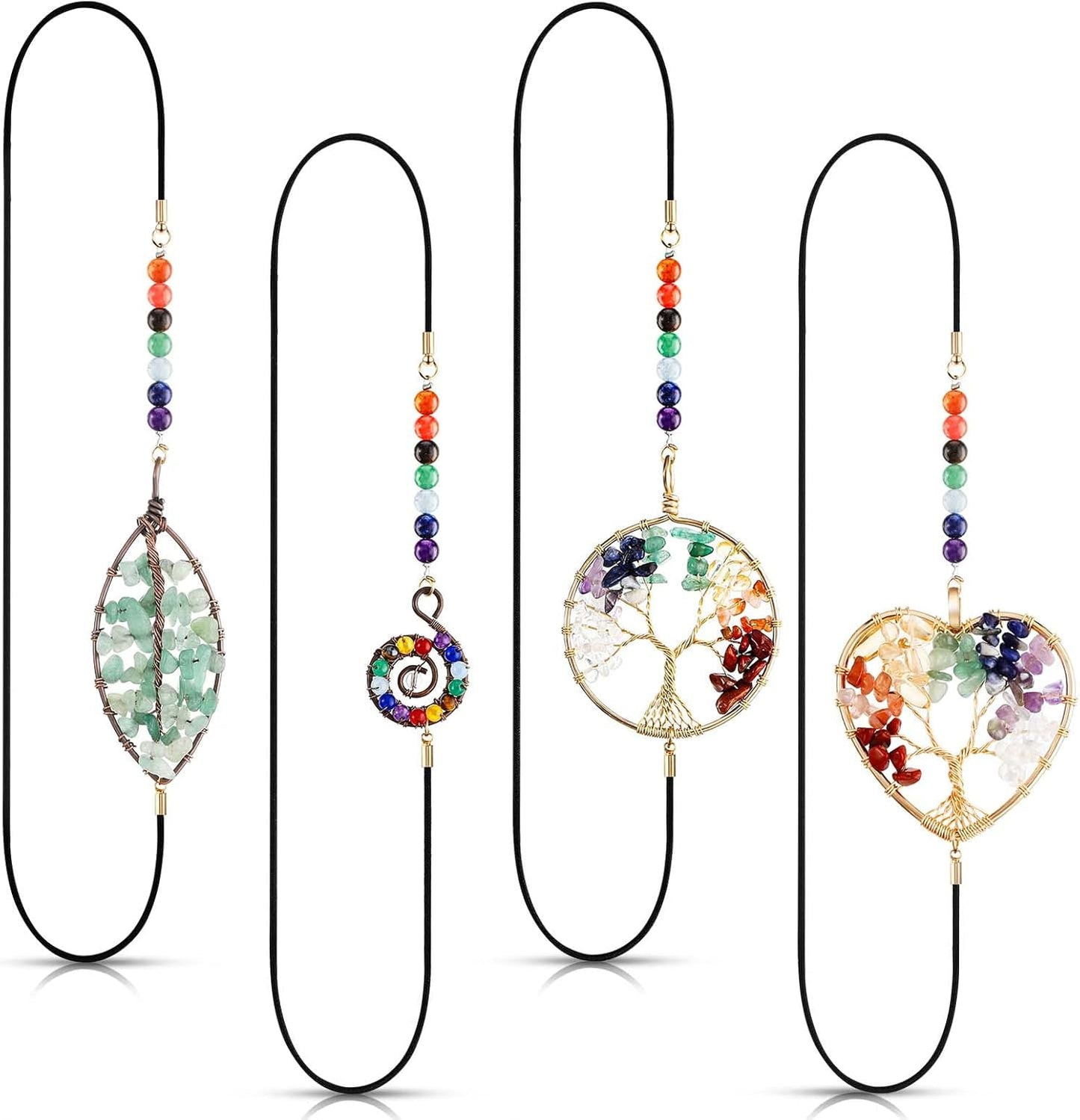 Sabary 4 Pieces Crystal Bookmarks for Book Lovers Tree Elastic Bookmark for Women Handmade Antique Beading 7 Chakra Crystals Tree Shape for Office Teacher Student Reading Birthday Gifts