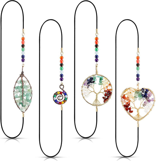 Sabary 4 Pieces Crystal Bookmarks for Book Lovers Tree Elastic Bookmark for Women Handmade Antique Beading 7 Chakra Crystals Tree Shape for Office Teacher Student Reading Birthday Gifts