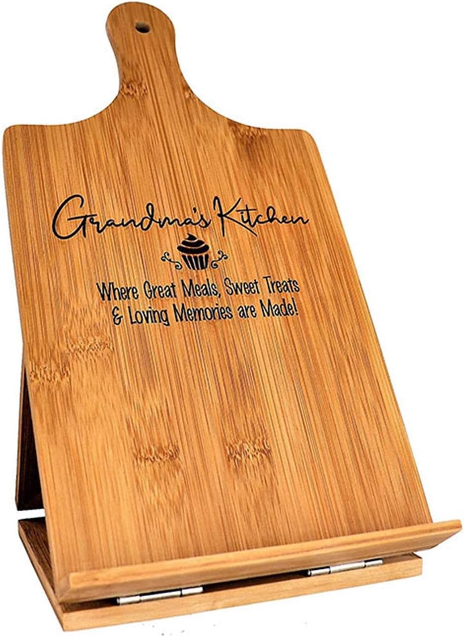 Cookbook Stand for Kitchen Counter, Rustic Cookbook Display Holder for Convenient Cooking, Adjustable Pad Tablet Recipe Book Holder, Wood Cutting Board Style Kitchen Gifts for Cooking Lovers