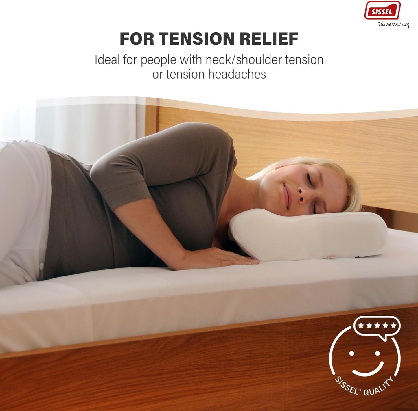 SISSEL Classic Neck Pillow Size M | Unique Incline for Disc & Vertebrae Relief | 5-Year Shape Stability Guarantee | Includes Washable Velour Cover | Dimensions: Approx. 47 x 33 x 11 cm