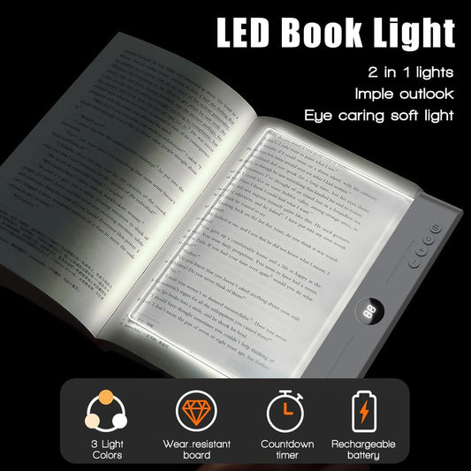 Flat Book Light,2026 Upgrade, Book Light Treasure Box, Reading in Bed at Night with 3 Colors & Timer, Dimmable Panel Plate Book Lamp Full Page Light, Bookish Gifts for Book Lovers(White)