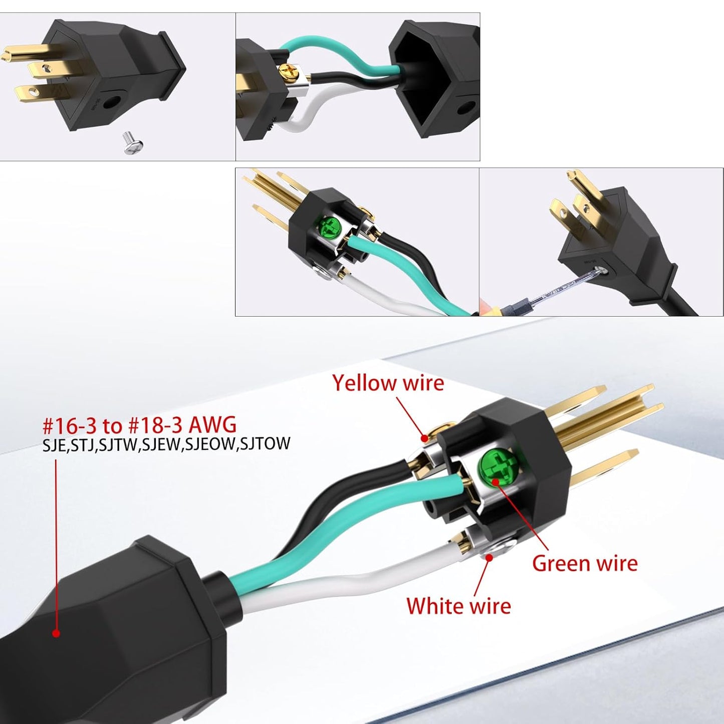 STARELO Extension Cord Ends 125V 15A 2Pole 3Wire Male Plug and Female Connector Straight Blade Plug Replacement Electrical Extension Cord End(Male & Female 5 Set)