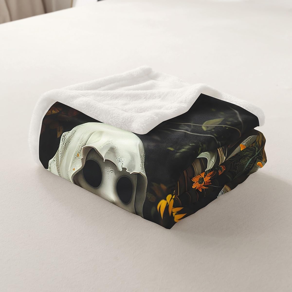 Halloween Ghost Throw Blanket,Mystic Book Reading Skull Bed Plush Blanket for Living Room Decor,Vintage Floral Plants Couch Bed Sofa Soft Cozy Kids Adults Teen Fleece 50"x60"