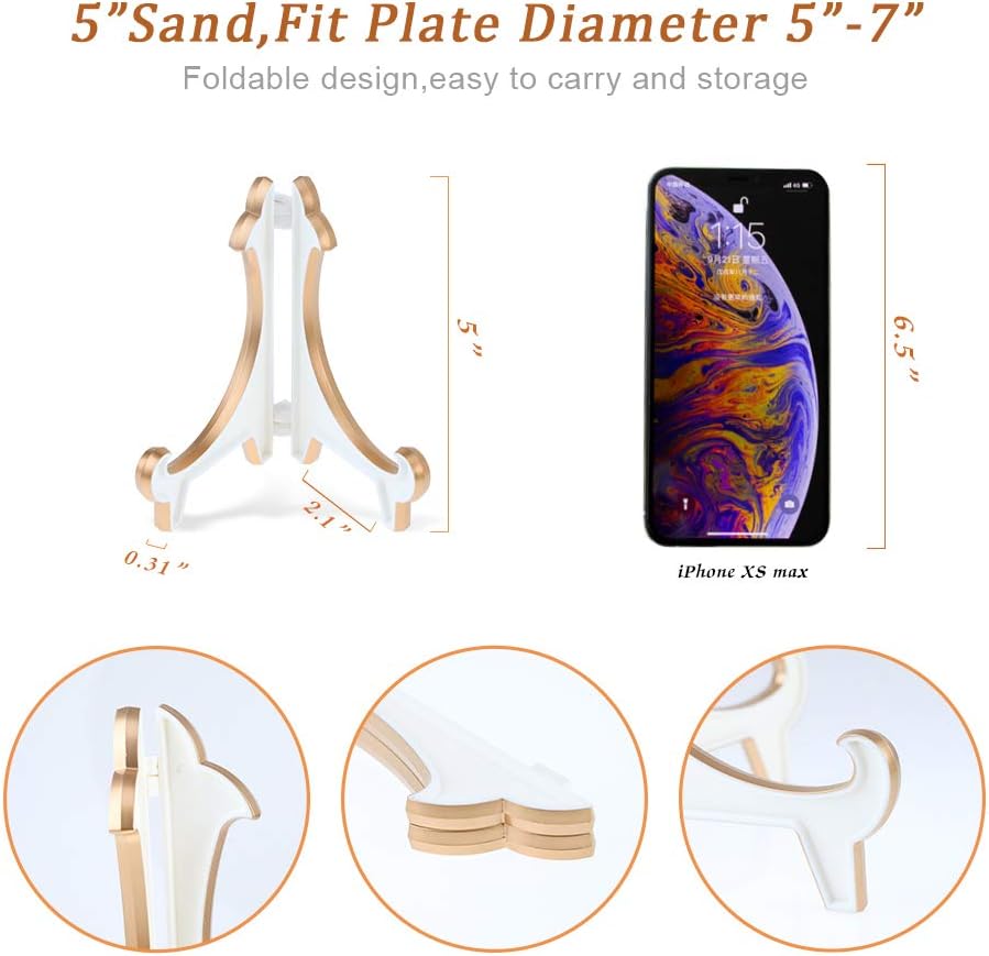 Artliving 2 Pack 5inch White Gold Thicken Acrylic Easels Display Stand Plate Stand Holder display Pictures Frame ,Decorative Plates, and Artworks