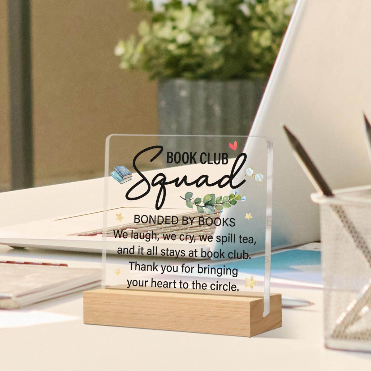 Thank You Gifts for Book Lovers Reader Bookish Book Club Acrylic Clear Desk Decorative Sign Library Reading Room Bookshelf Decor