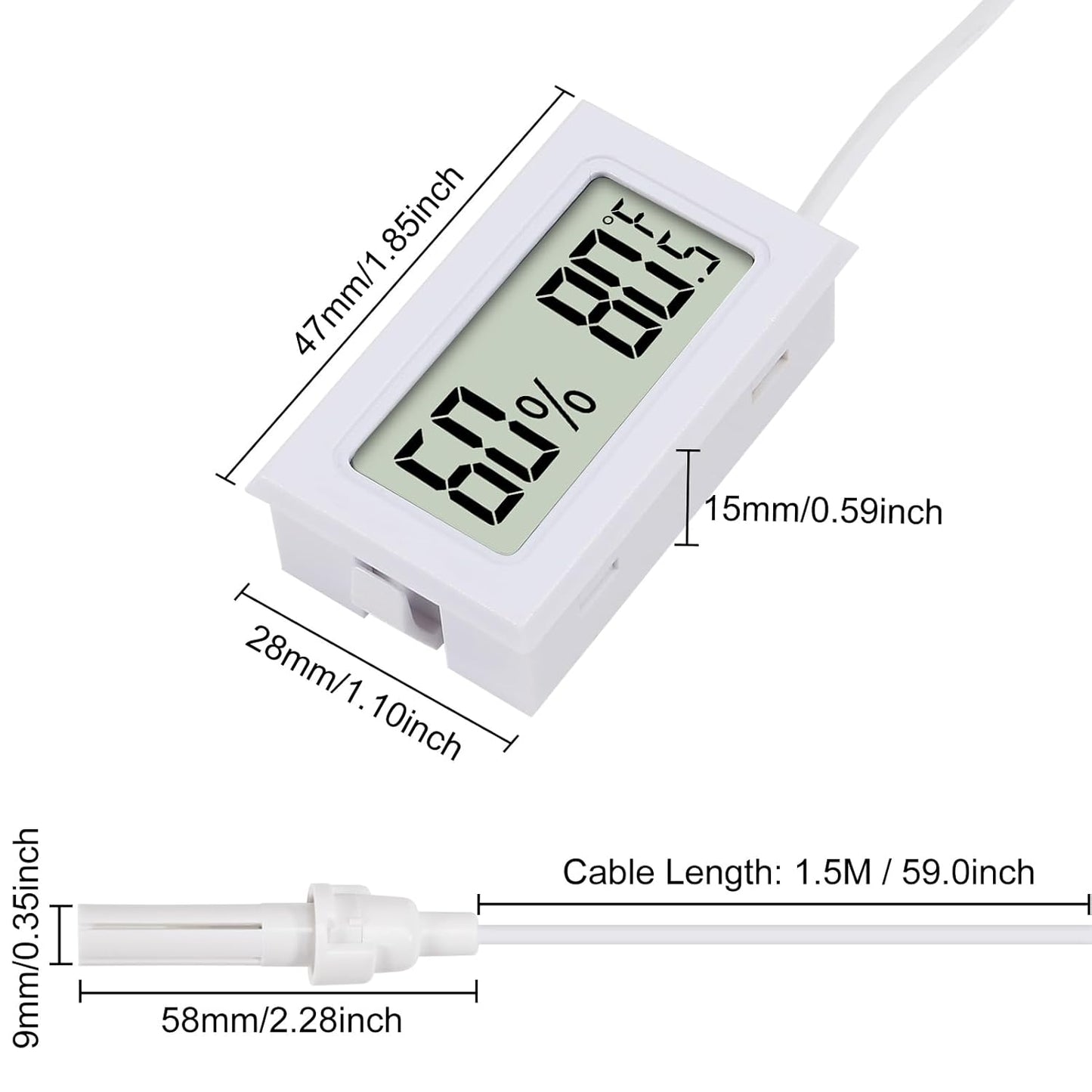 3Pcs Mini Digital Thermometer Hygrometer with Probe Electronic Temperature Humidity Gauge Meters Indoor LCD Display Fahrenheit for Humidors,Greenhouse,Garden,Incubator Reptile Terrarium