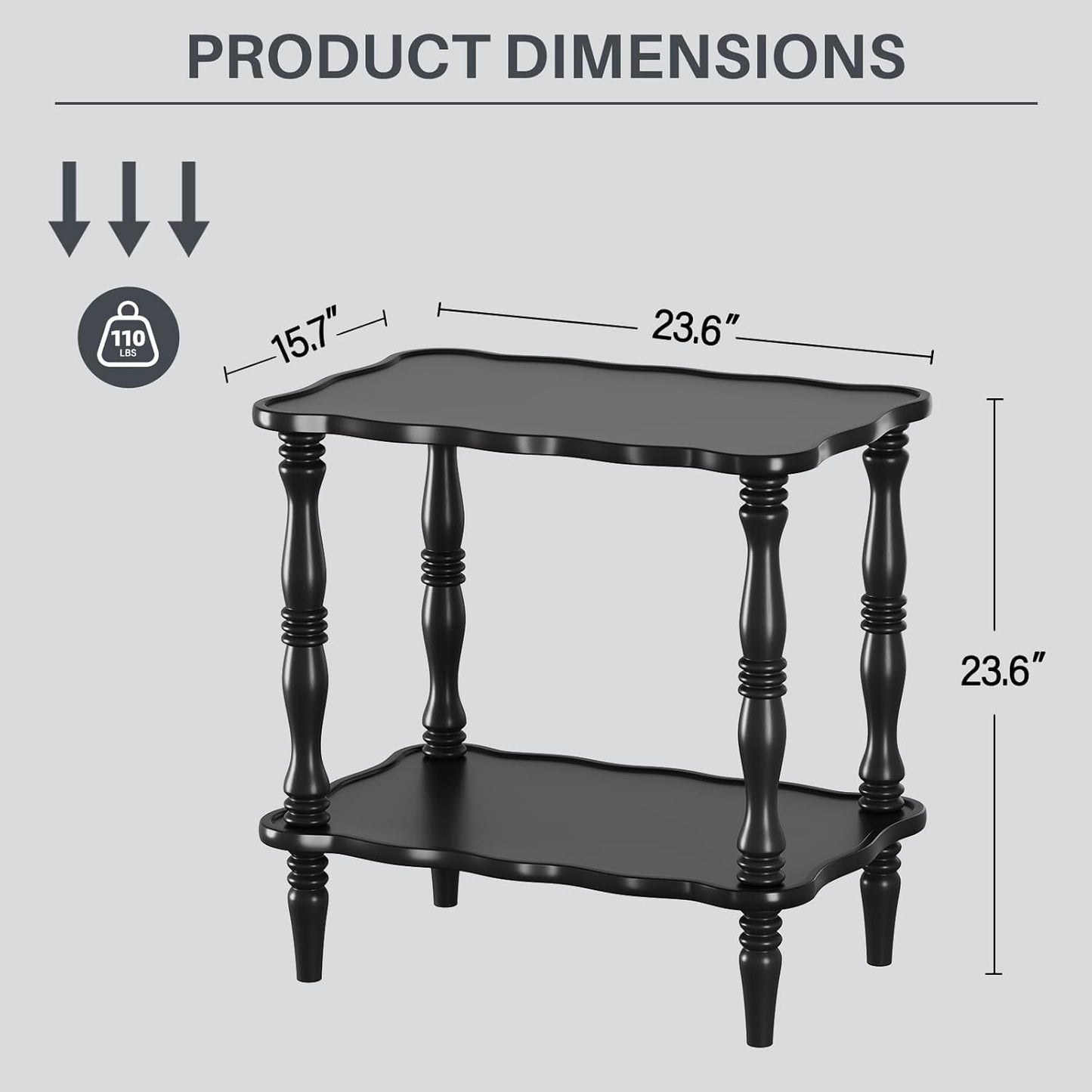 Uniclinens Solid Wood End Side Table - Small Wooden Nightstand for Living Room Bedroom, Black