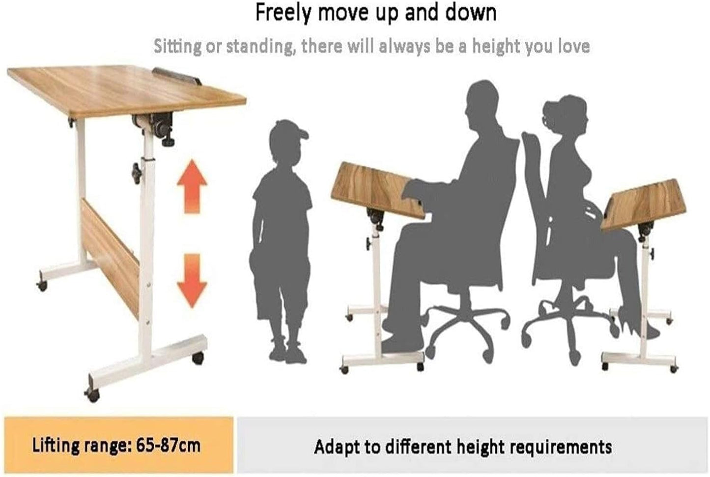 Mobile Lap Table Enjoy On The Bed Writing Drawing Reading Wheels Side Table for Living Room Bedroom (Color : White Wood Color Size : 60x40cm) (White Wood Color 80x40cm)