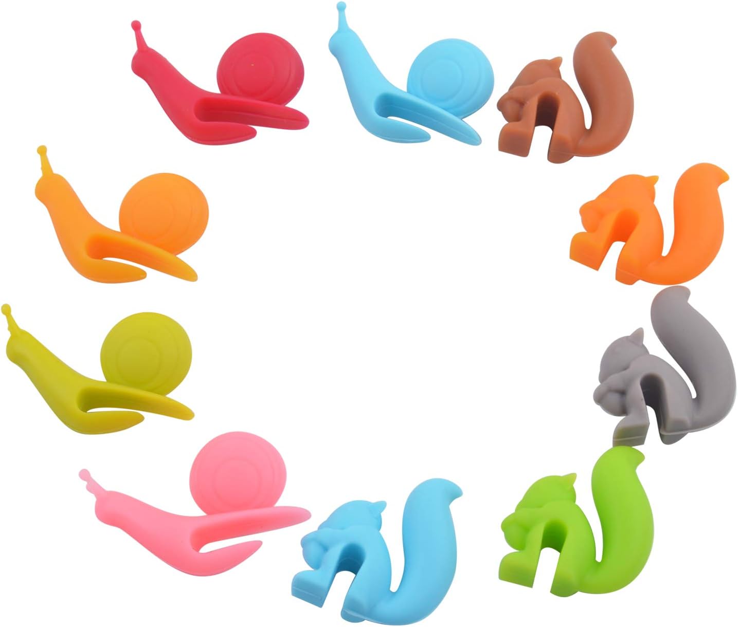 10pcs Silicone Tea Bag Holders Multi-Color Snail and Squirrel Cute Drink Marker Tea Accessories for Party Banquet Gathering