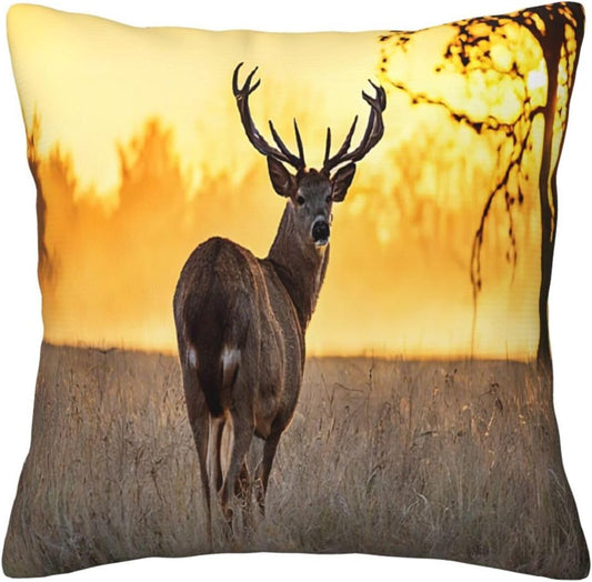 All-Season Square Pillow Covers 18"X18", Antler Red Deer, Decorative Throw Pillow Covers for Sofa Bed Couch, Hidden Zipper Cushion Cover, Square Lumbar & Accent Pillowcases for Home Decor
