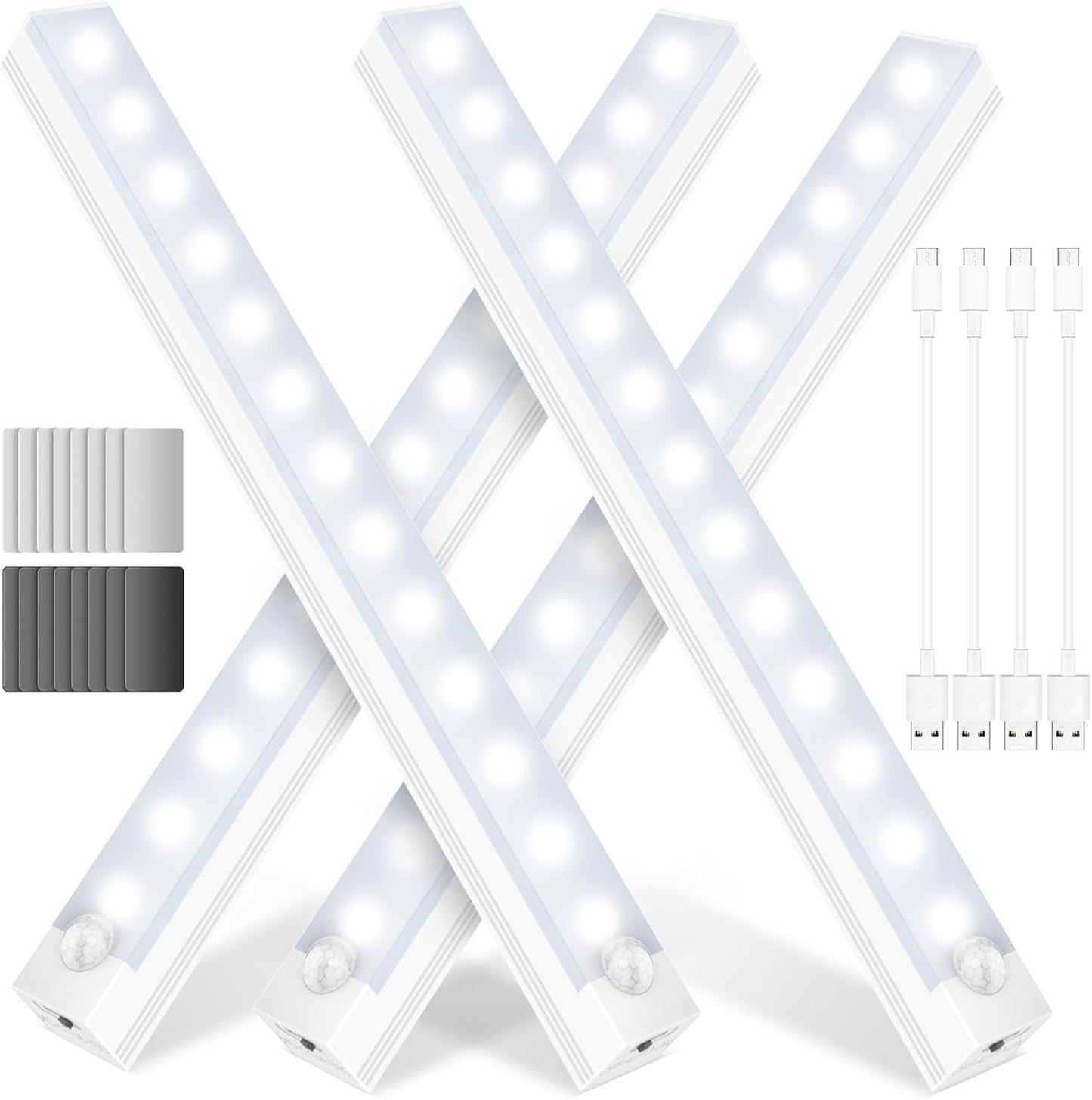 Under Cabinet Lights - Motion Sensor Light Indoor for Pantry, Closet, Kitchen, Bathroom - Battery Operated Magnetic Cabinet Lighting with Auto Off-4 Pack (White Light)