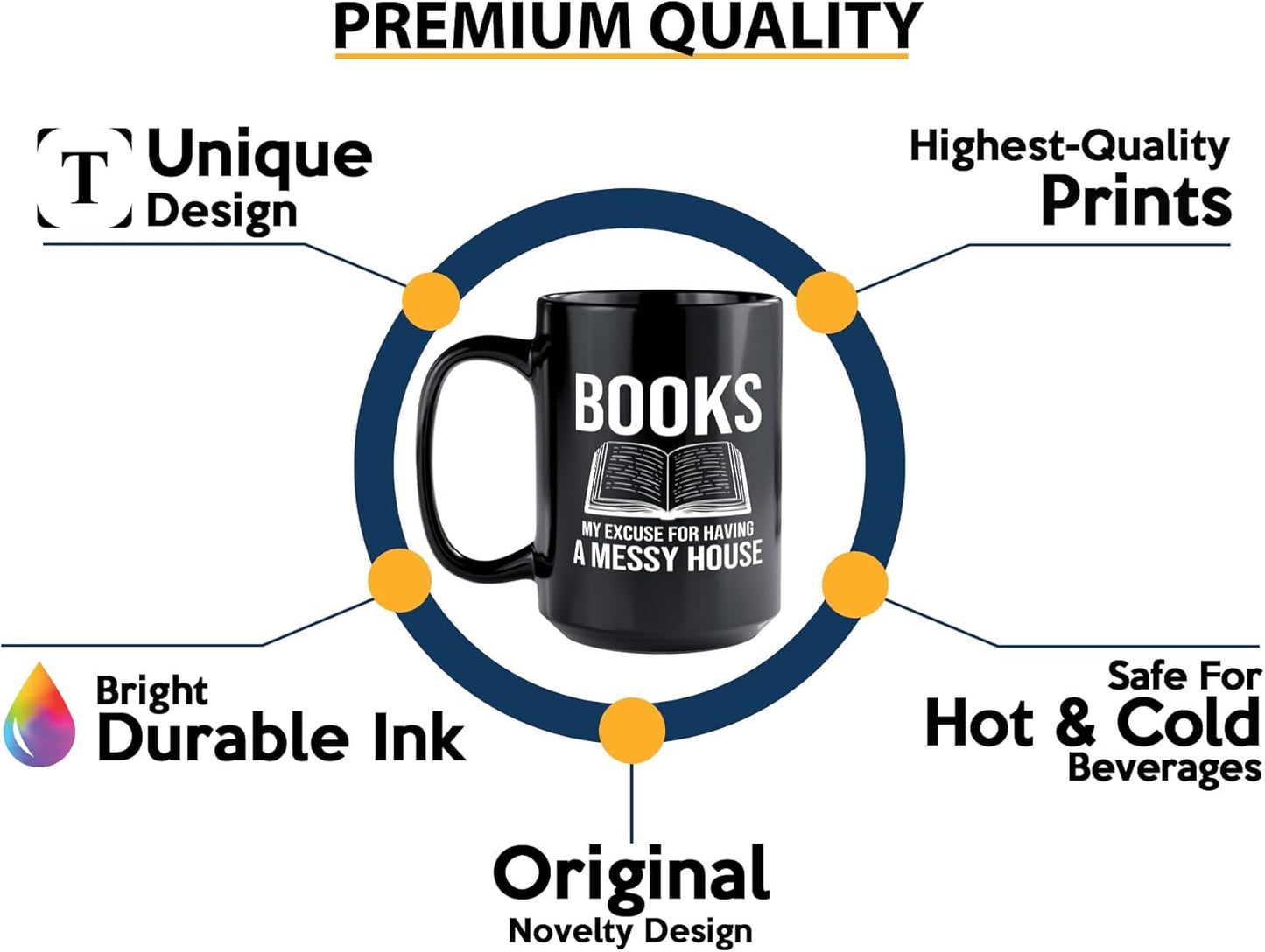 Book Lover Coffee Mug 15oz Black -Books My excuse - Bookworm Literature Library Book Lover Reader Booked Editor Intellectual Studious