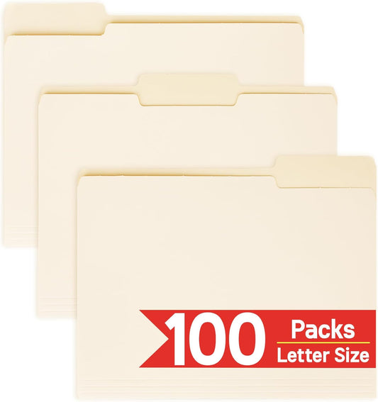 100 Packs Manila File Folder,Manilla Folder 8.5x11,1/3 Cut Tabs Folder for Office,School and Home,Organizer File Folder Letter Size