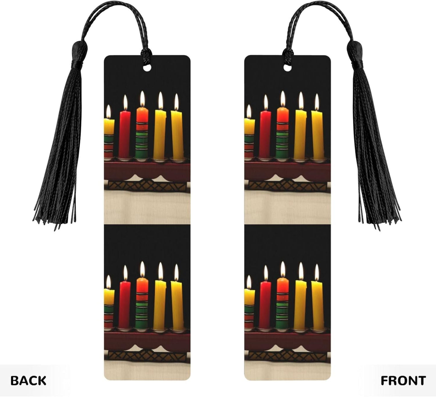Kwanzaa Candles Wooden Bookmarks Handmade Double-Sided Printed Book Marks Page Markers with Black Tassels Book Accessories Gift for Book Lovers Women Men