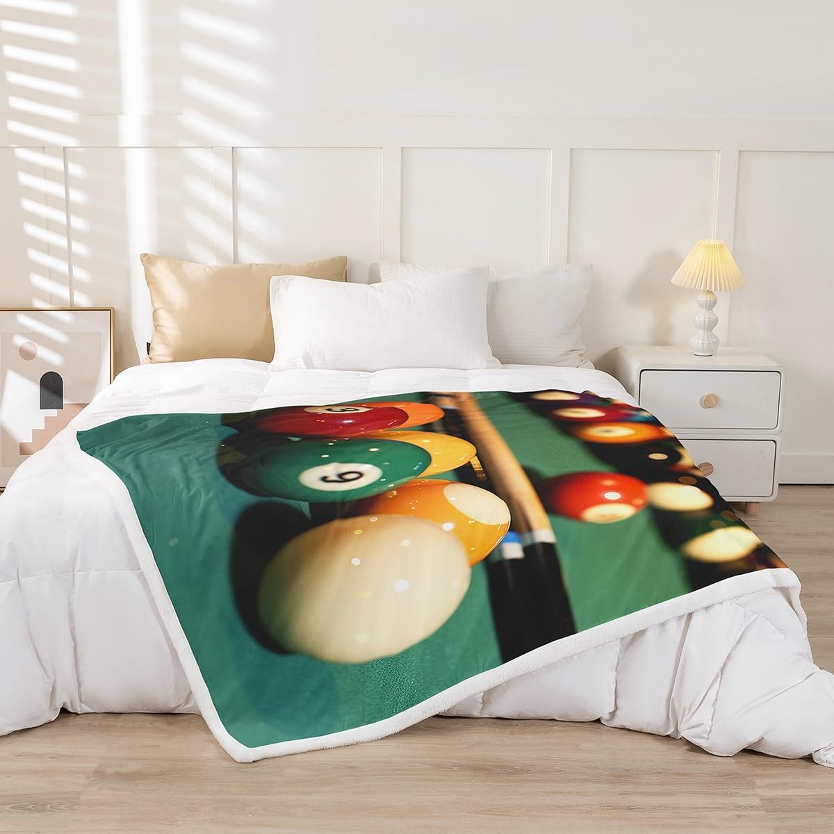 Billiards Game Bed Blanket Sports Games Throw Blanket Lightweight Soft Cozy Luxury Billiard Balls Fleece Blanket Team Sport Flannel Blanket for Sofa Bedroom Office Travel All Season(Twin 60"x80")