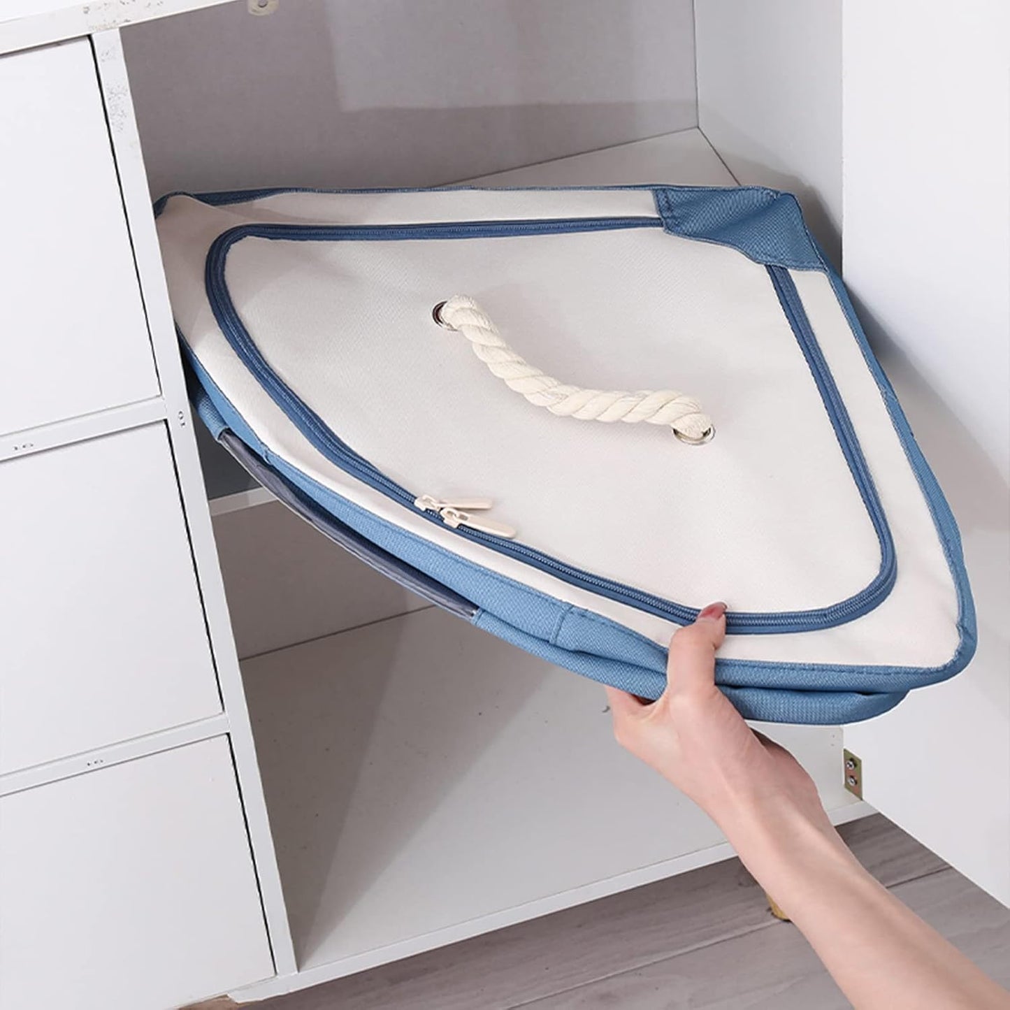 Foldable Storage Bins Cubes Boxes with Lid, Triangle Corner Collapsible Fabric Storage Box Navy