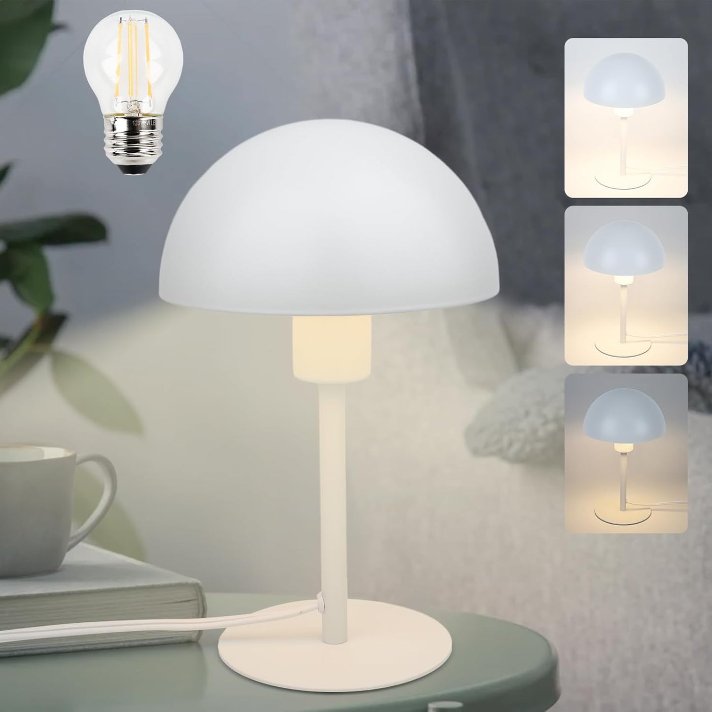 Mushroom Lamp Small Bedside Table Lamp, Retro Vintage Table Lamps Dimmable Nordic Reading Lamp Night Light for Bedroom Living Kitchen, Gifts (White)