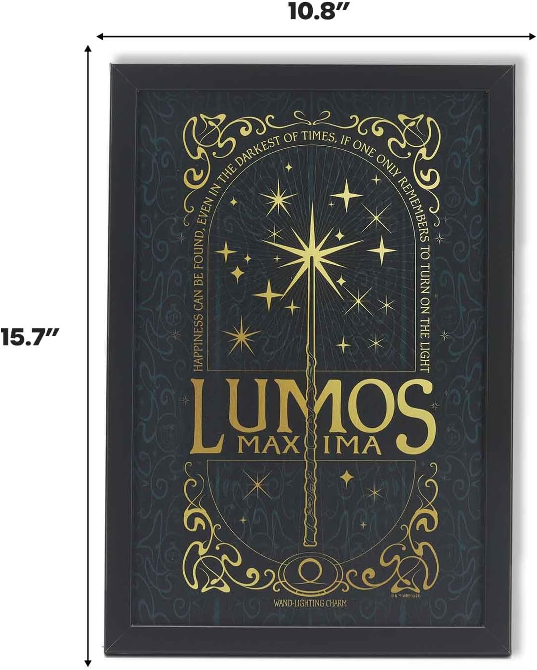 Harry Potter Lumos Maxima Framed Wood Wall Art - Magical Lumos Wall Decor for Study, Library, or Bedroom