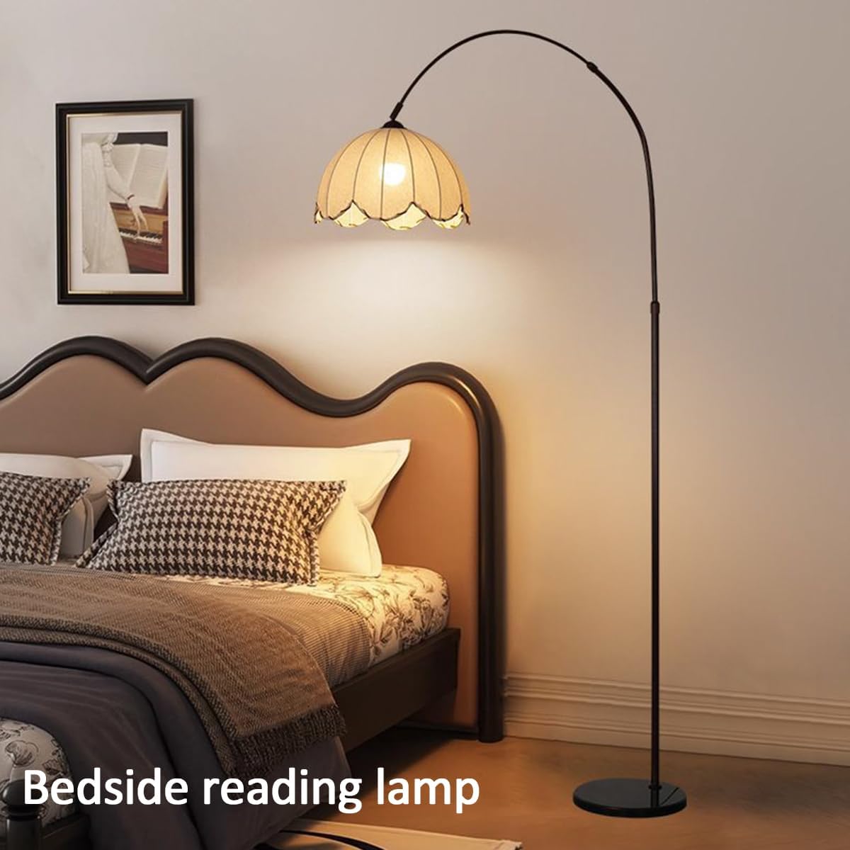 Arc Floor Lamp Black Floor Lamps Adjustable Height Standing Lamp with Marble Base Fabric Shade Tall Lamp with Push Button Switch Arch Sofa Reading Light for Bedroom Office