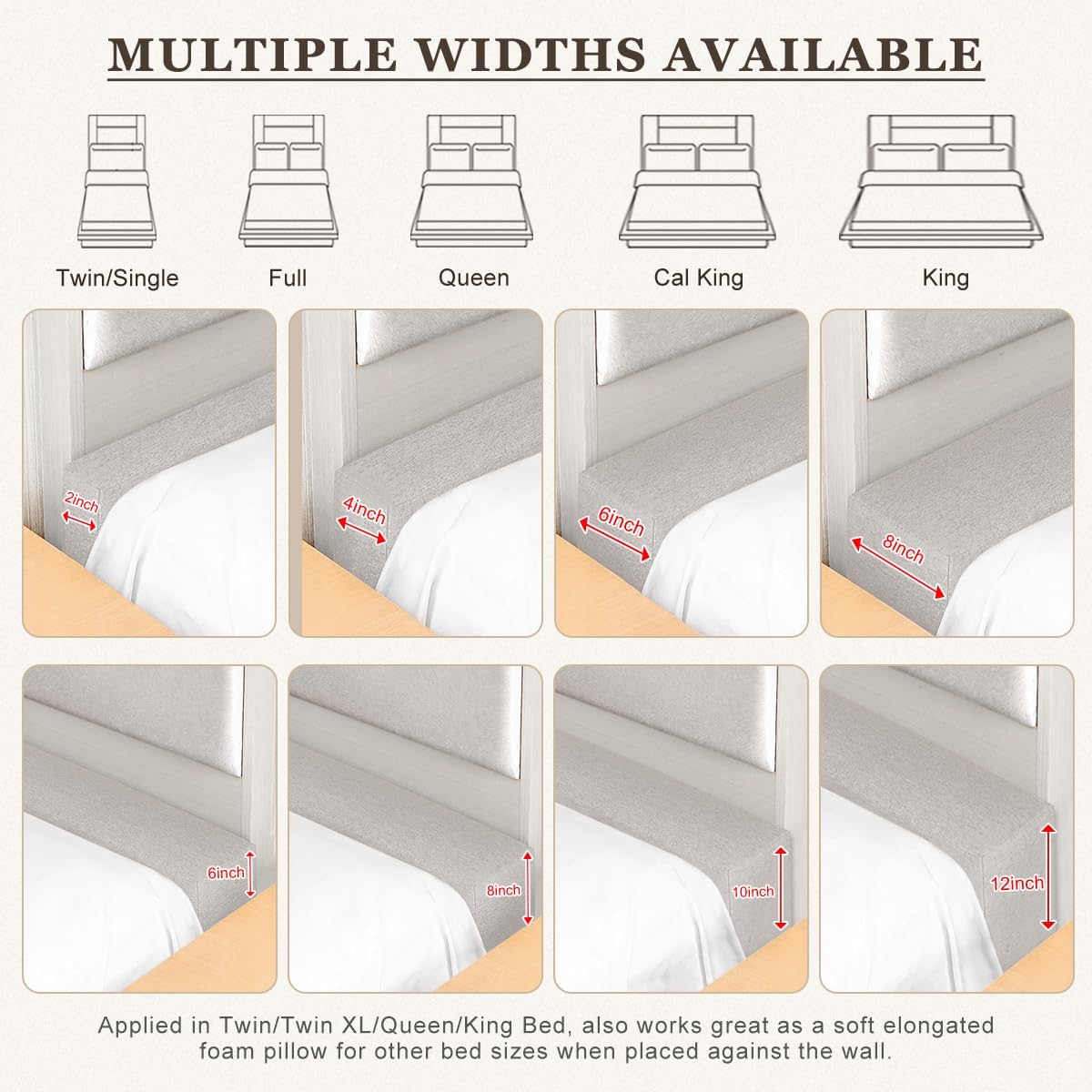 Mattress Extender, Bed Gap/Space Filler, Headboard Pillow Between Headboard and Mattress or Wall, High-Density Foam with Removable Cover（Light Grey-Full-54 * 2 * 6in）