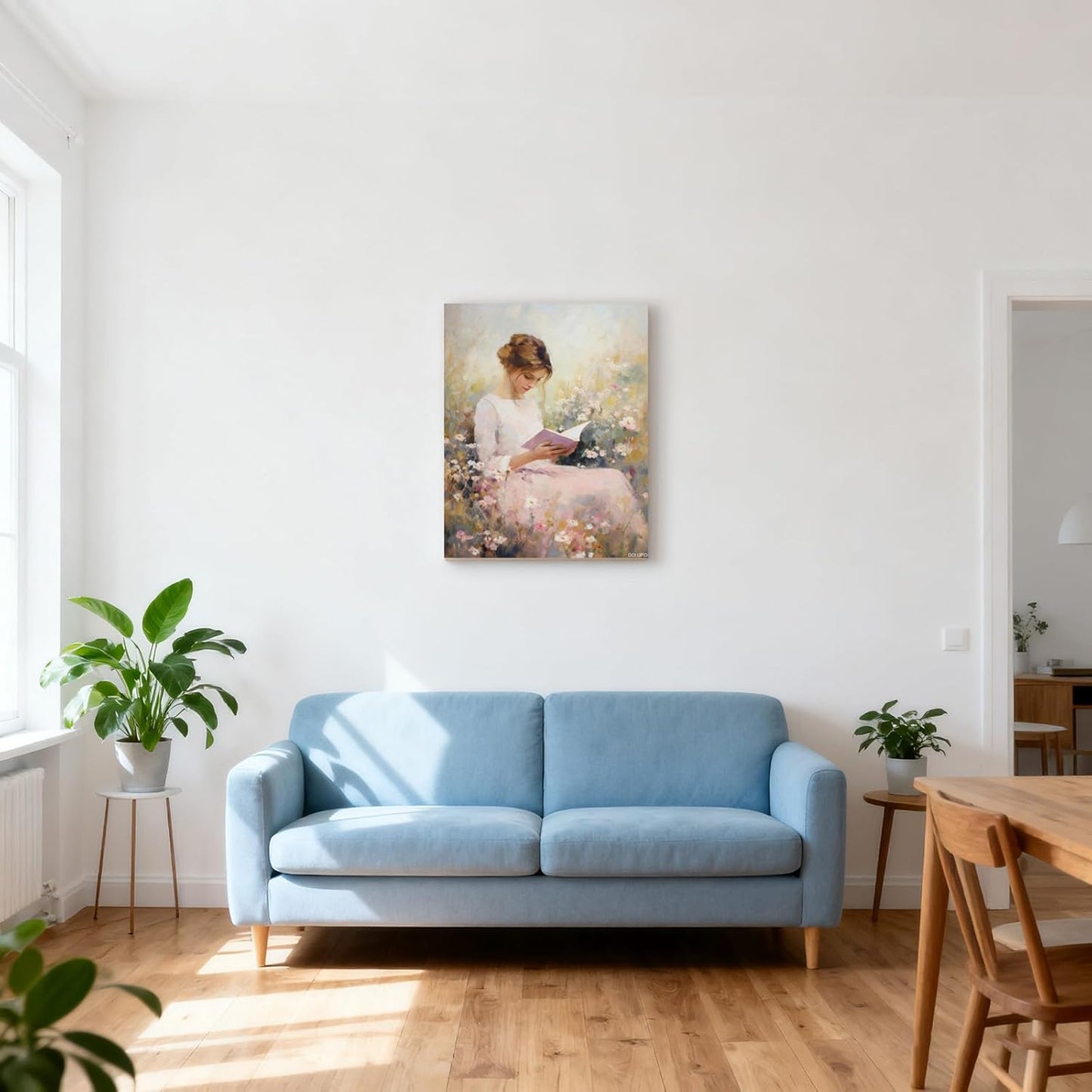 Woman Reading Book In Wildflower Field Canvas Print Spring Decor Farmhouse Floral Wall Art Artwork Aesthetic Posters for Office Dorm Bedroom Wall Decor Framed 8x10inch