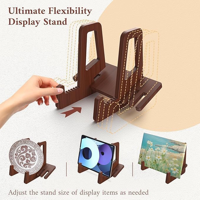Teamkio Plate Stand for Display, 6.5 Inch Plate Holder for Cabinet, Anti-Slip Wave Display Stand for Large Deep Bowls Platters and Dishes, Bamboo Frame Holder Stand for iPad, Book, Picture, Decorative Plate(6.5'' H x 7.9" W x 5.9" D)