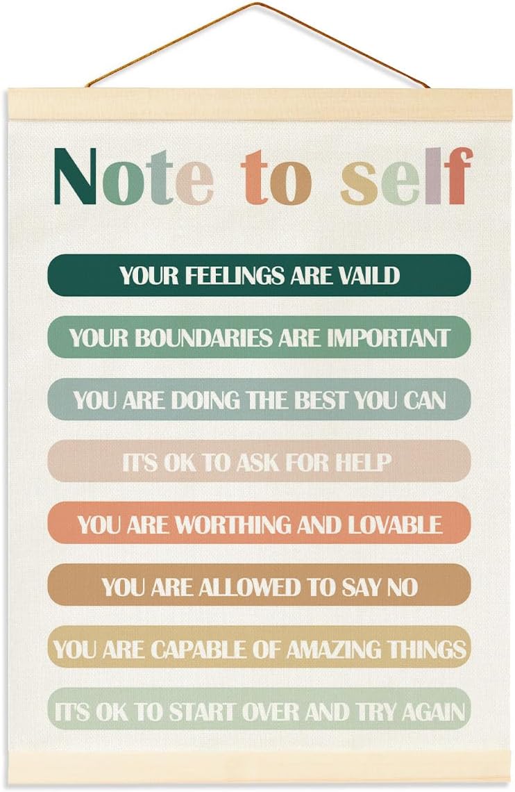 Mental Health Decor-Therapy Office Decor-Psychological Wall Decor-Therapist Office Must Haves-Canvas Hanging Pennant Wall Sign Decor Gift-Inspirational Wall Art-Mental Health Gifts,Note to self