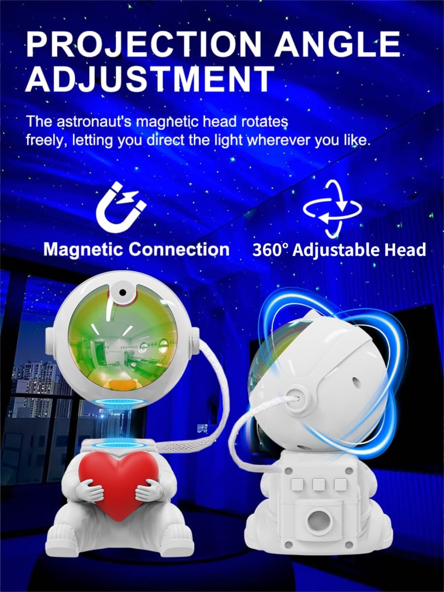 Aurora Projector Galaxy Night Light - Astronaut Space Projector Adjustable Head Angle, Ceiling LED Lamp with Timer and Remote, Kids Room Decor Aesthetic, for Christmas & Birthdays Home Party