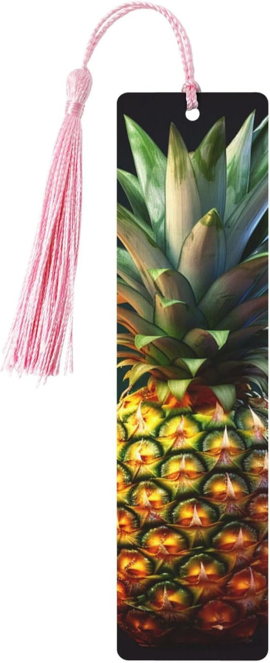 Pineapple Bookmarks Gifts for Women Men, Wooden Bookmarks for Book Lovers, Vintage Book Marks Ornaments with Tassel, Unique Personalized Reading Page Markers Pink