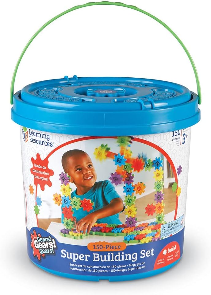 Learning Resources Gears! Gears! Gears! Super Building Toy Set, STEM Toys, Construction Toys, Gears for Kids, 150 Pieces, Ages 3+, Blue
