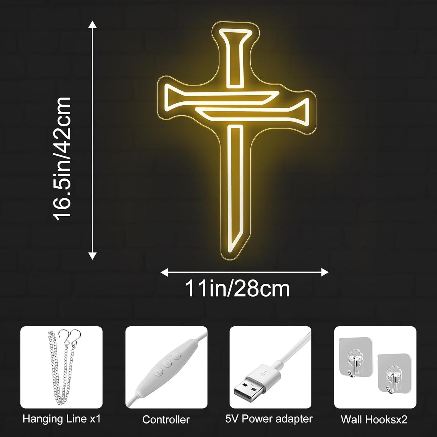 Christian Cross Neon Sign Easter Religious Cross Inspirational Led Light For Christian Home Worship Room Decor Gift Bedroom Room Home, Home Party, Wedding, Easter, New Year Gift-16.5IN-Warm White