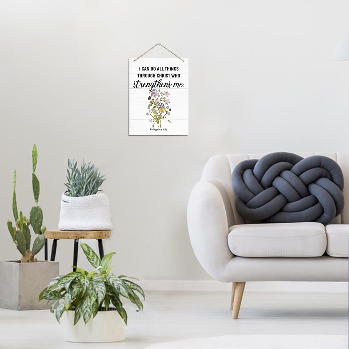 Christian Decor, Philippians 4:13 Sign - I Can Do All Things through Christ, Rustic Hanging Wood Plaque Sign, Modern Home Decor, Christian Wall Art, Inspirational Gift for Family Friends