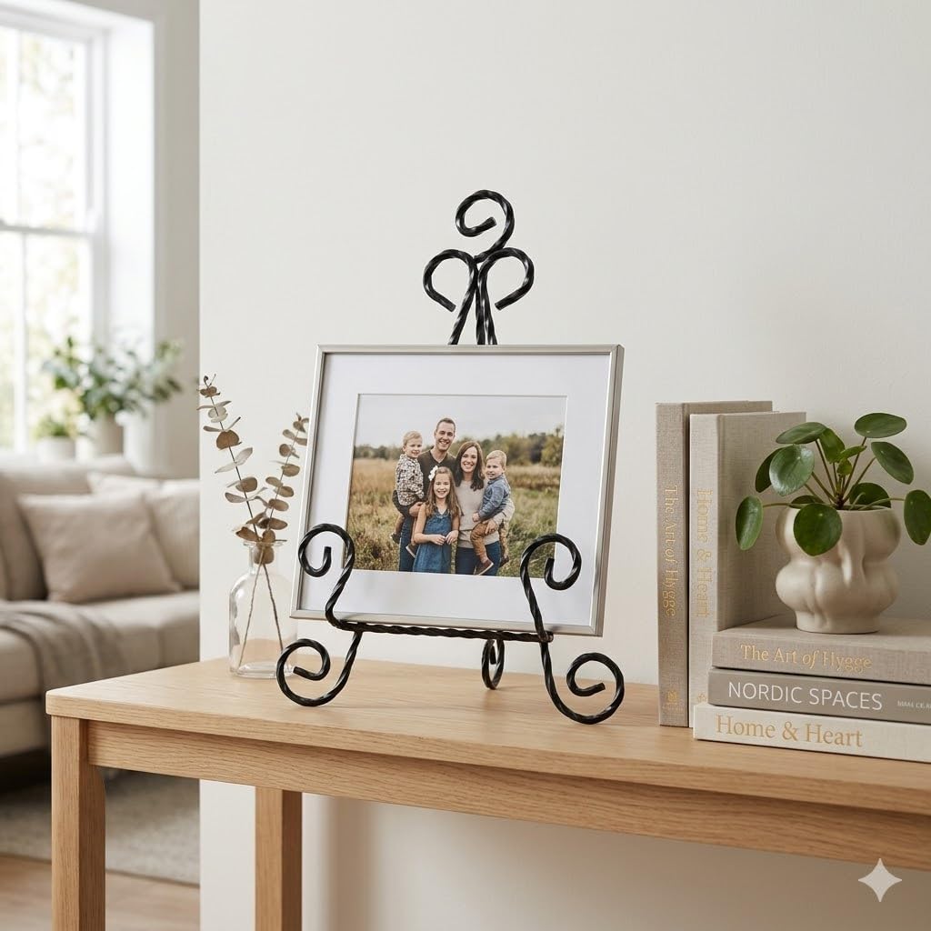 HOHIYA 3Pcs 12.5” Photo Frame Cookbook Display Stand Tabletop Easels for Display Heavy Duty Iron Wire Stands for Picture Frames Signs Books iPad and Plates Foldable Black Taiwan Made