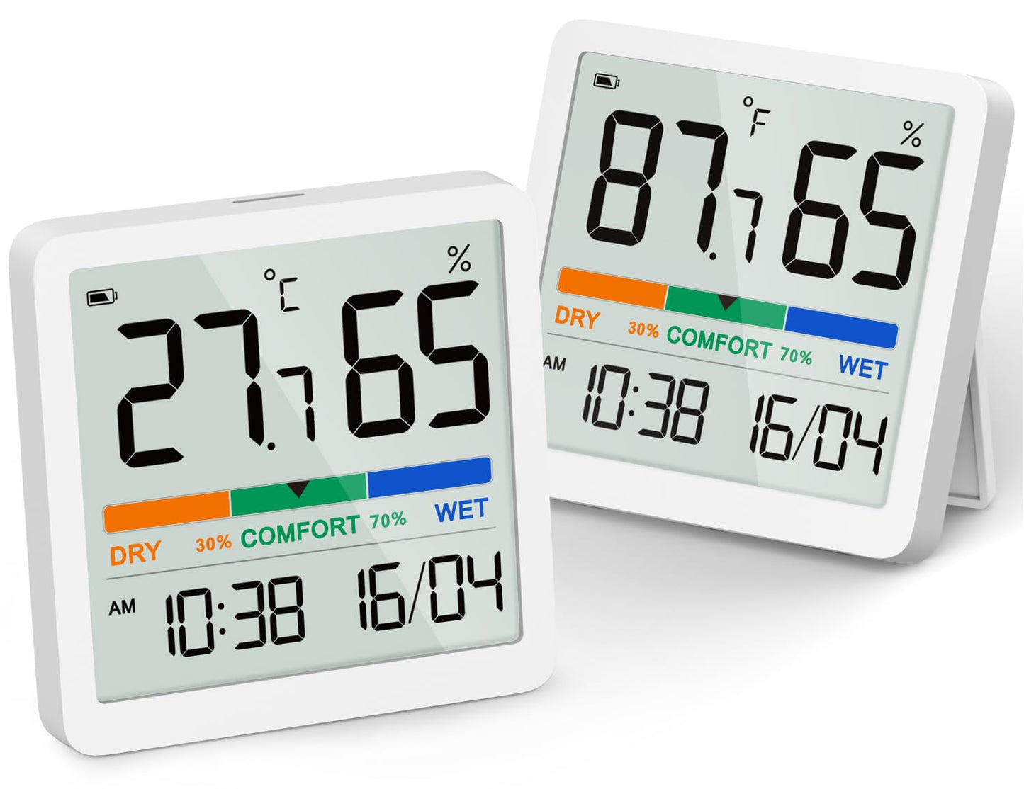 NOKLEAD 2-Pack Indoor Thermometer Hygrometer - Room Temp Gauge Humidity Monitor for Home, Magnetic, 3.3in Screen, Calibration & Air Comfort Indicator (Spare Battery Included)