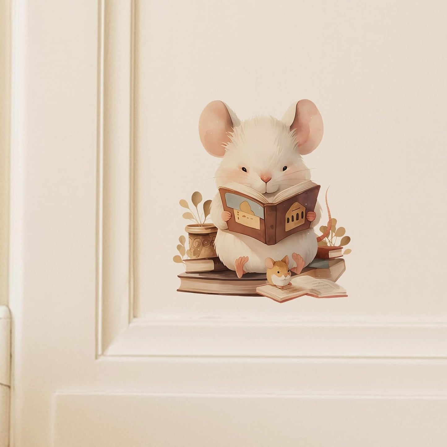 Cute Mouse Reading Books Wall Decal Nursery Animal Wall Sticker Removable Peel and Stick Wall Art Decor for Kid Baby Library Classroom Preschool Living Room Playroom Bedroom School