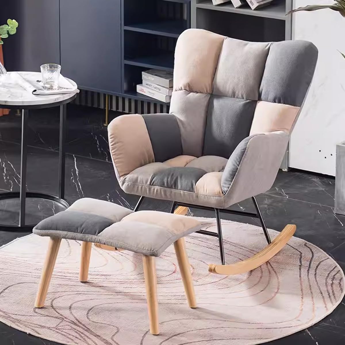 LSLYTQ 's Rocking Chair with Ottoman - Indoor Upholstered Recliner for Room with Fabric Padded Seat - Comfortable Side Chair Accent Chair