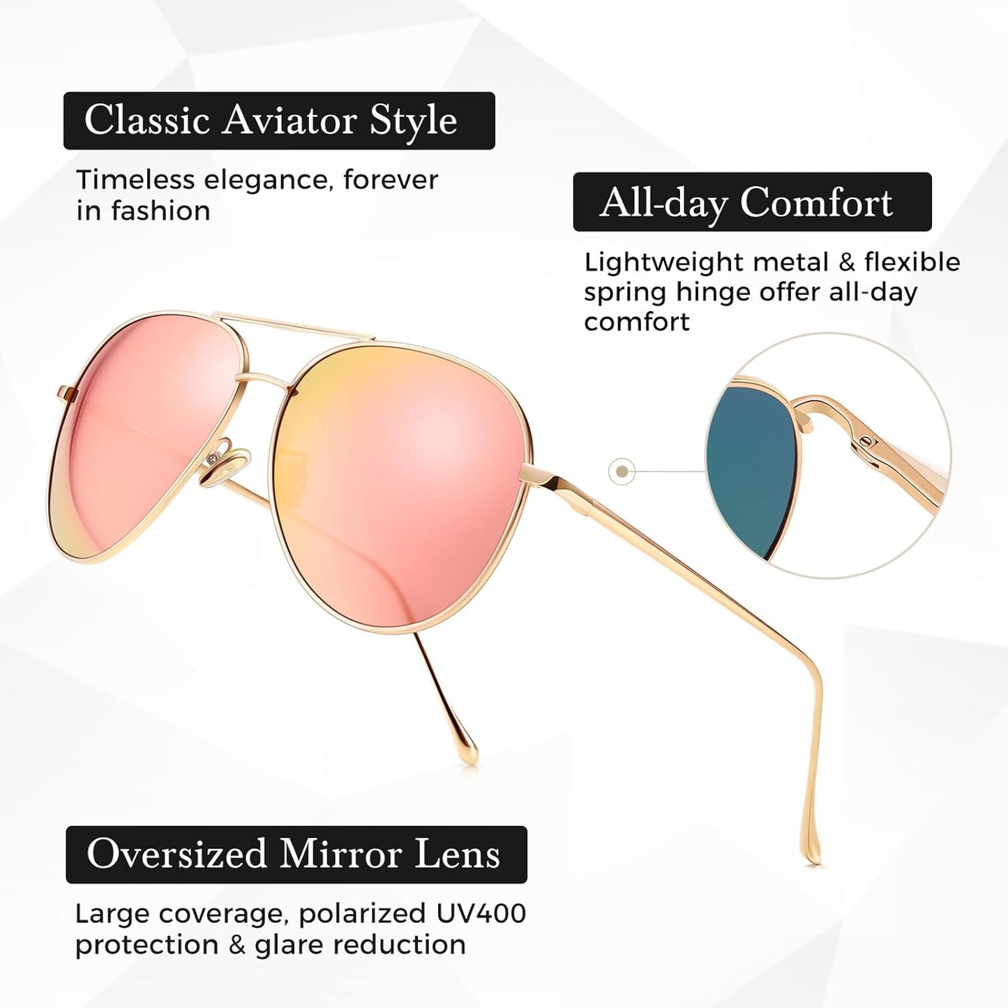 SUNGAIT Women's Lightweight Oversized Aviator Sunglasses - Classic Style Polarized Lens