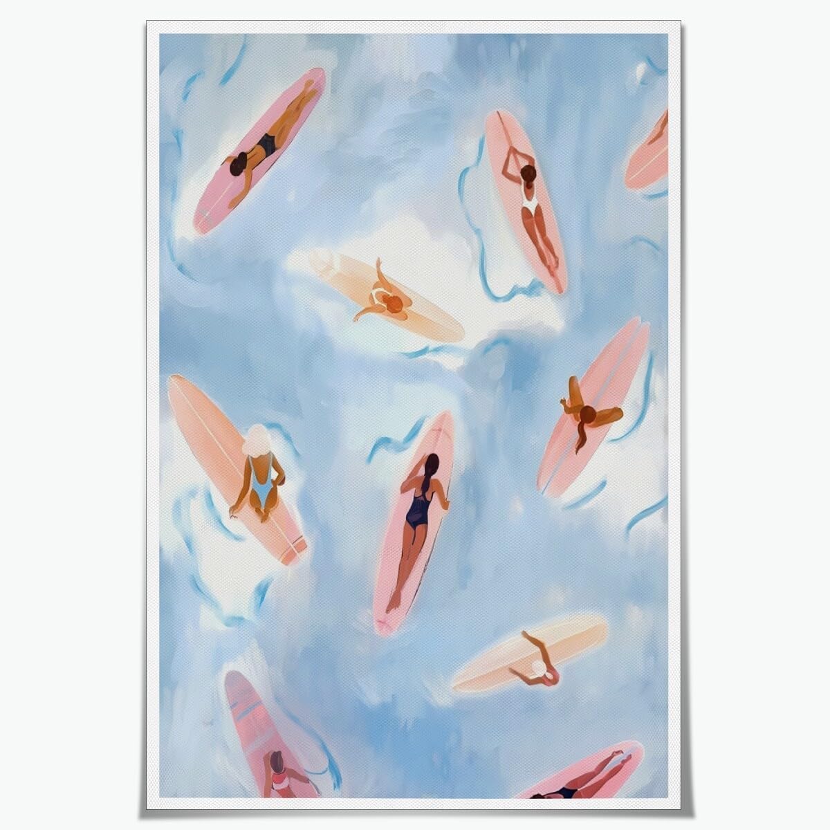 Ocean Poster Surfer Girl Room Decor Beach Themed Prints Watercolor Art Design Surf Wall Art Coastal Cowgirl Posters for Room Aesthetic Canvas Prints For Beachy House Dorm Decor 8x12inch Unframed