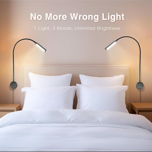 VST Books Lights for Headboard, Bedside Wall Mounted Reading Lamp, Reading Light Touch to Adjust Color Temp (3000K/4000K/6000K) and Brightness, USB/Type-C Charging Ports, 20W Driver, ETL-Listed