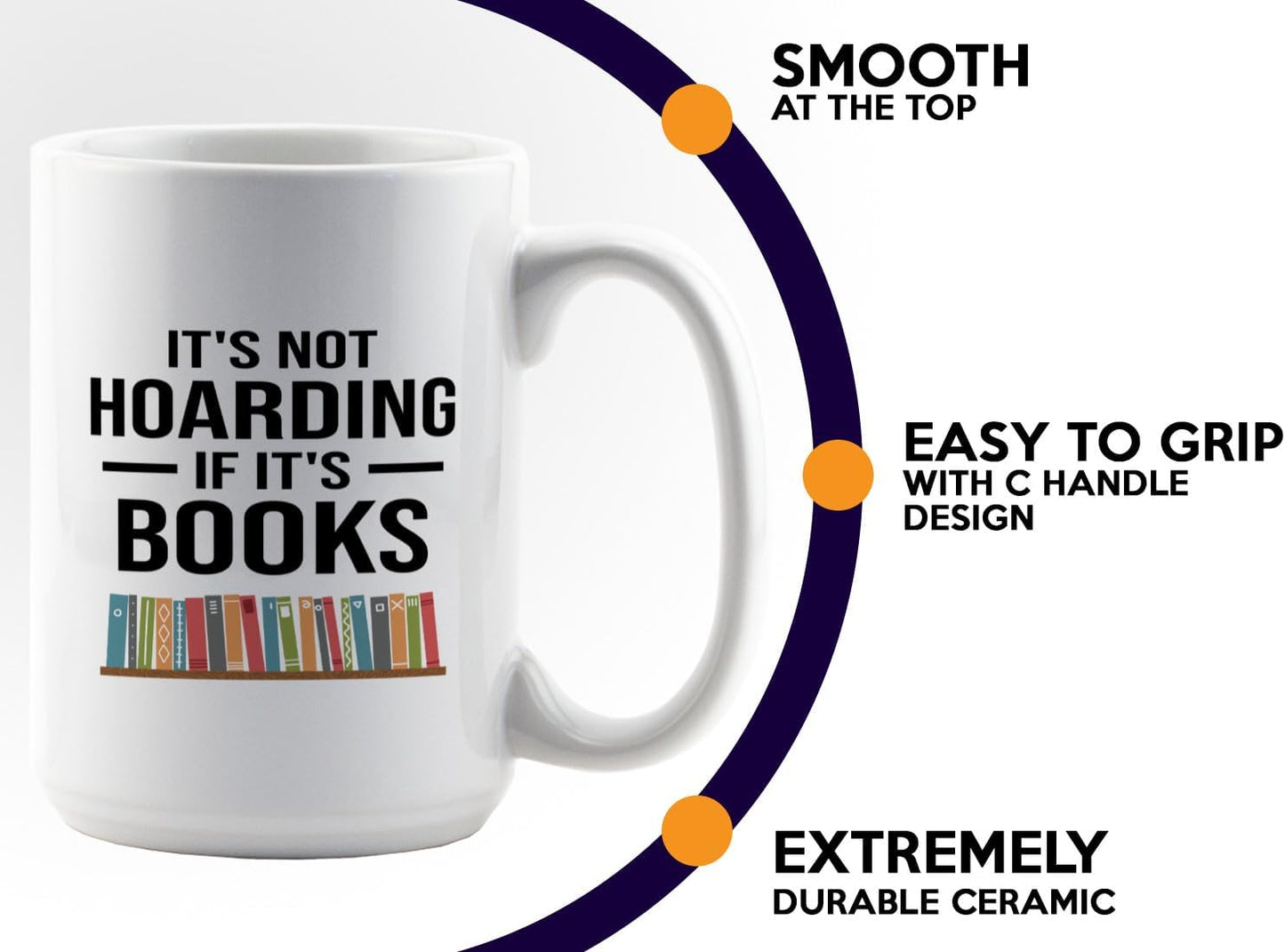 Book Lover Coffee Mug 15oz White -Not Hoarding - Gift For Poets Bookish People Bibliophile Librarian Book Club Reader