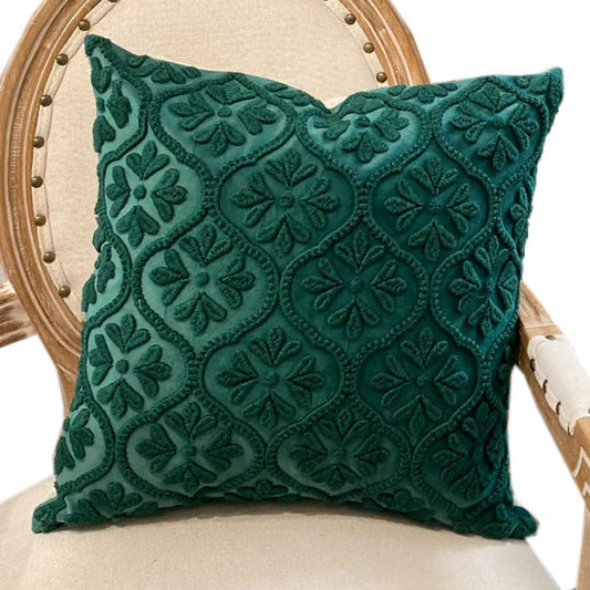Stylish Decorative Throw Pillows Square Sofa Plush Cushion Reading Pillow Velvet Couch Bedside Lumbar Support Pillow (Blackish Green-A, 45×45cm/17.7"×17.7")