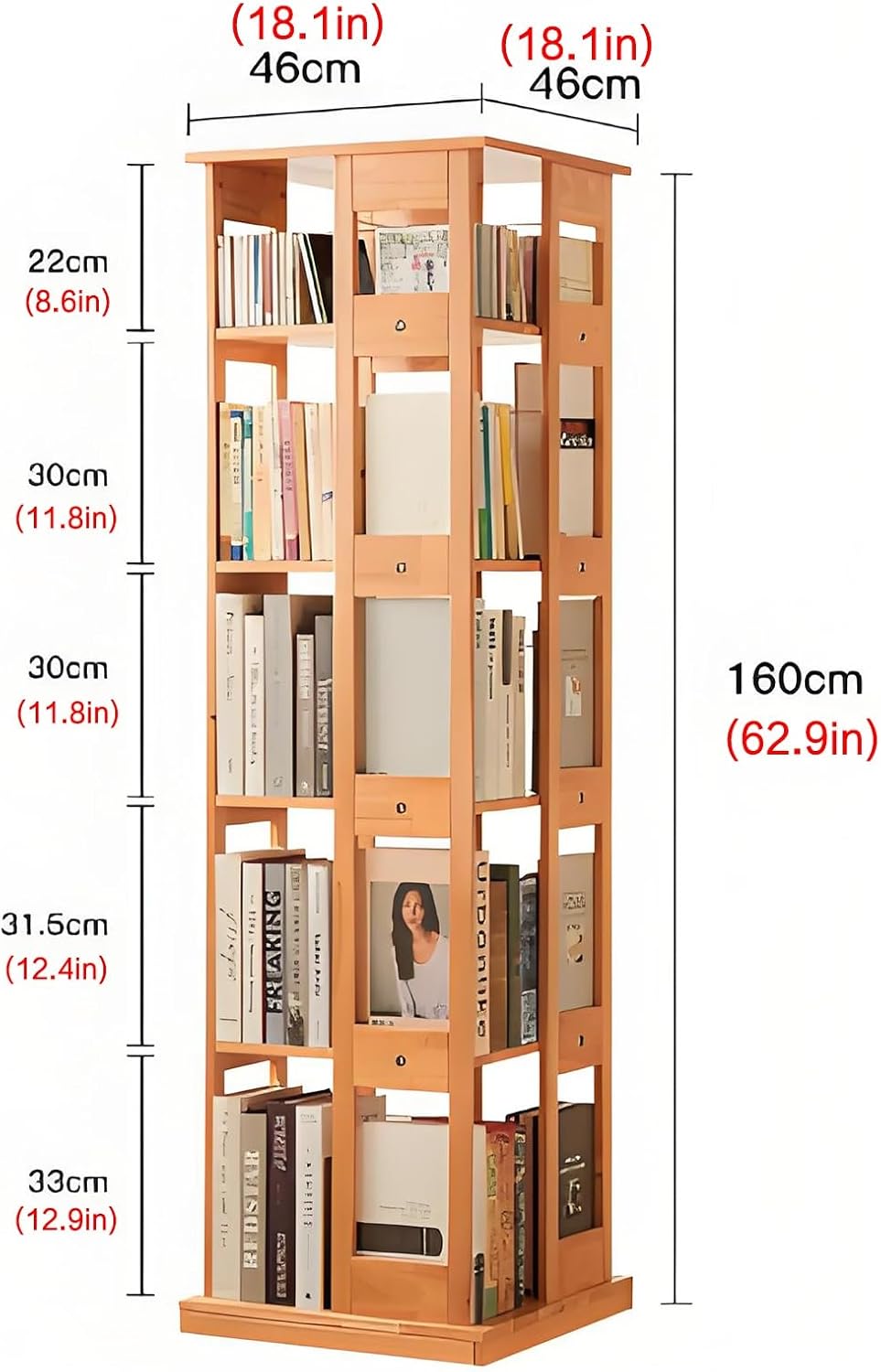Rotating book shelf,unique bookshelf,room decor,spinning bookshelf tower,book case revolving,modern bookshelf,rotating bookcase,Suitable for living room, bedroom, study, office, balcony(Primary color,